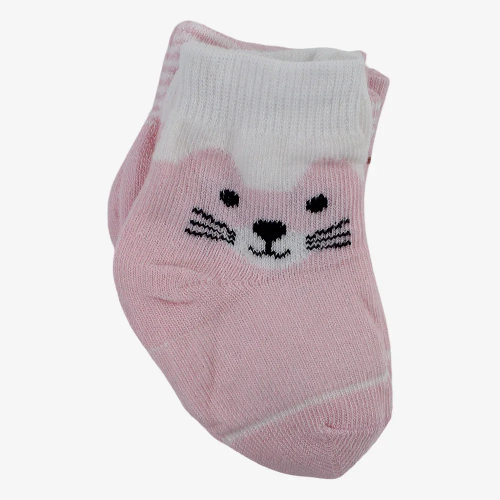 Unisex Baby Cotton Socks - Multicolor with Cat Print