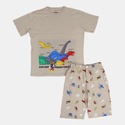 Boys Cotton Pajama Set - Mickey Mouse and Dinosaur Print
