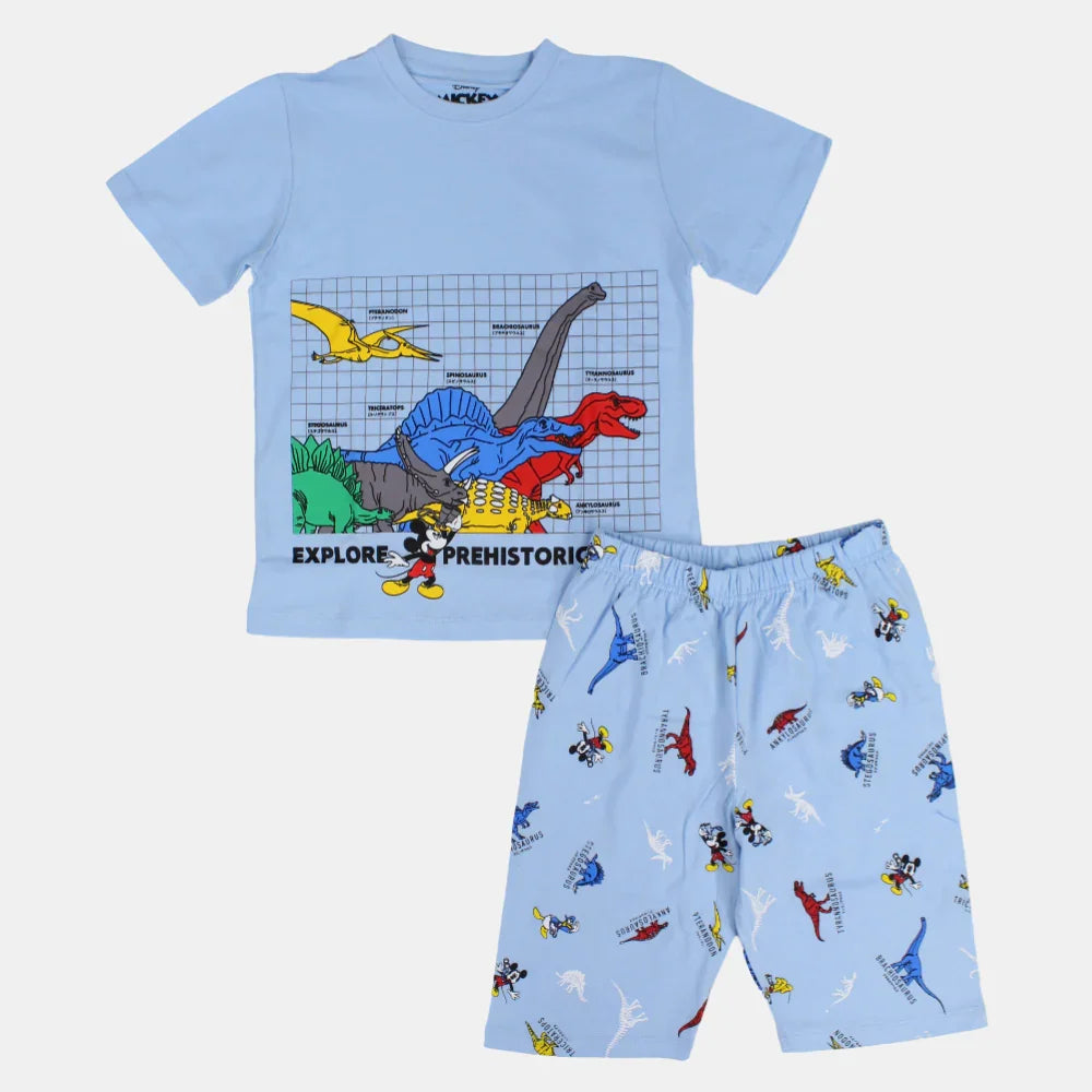 Boys Cotton Pajama Set - Mickey Mouse and Dinosaur Print