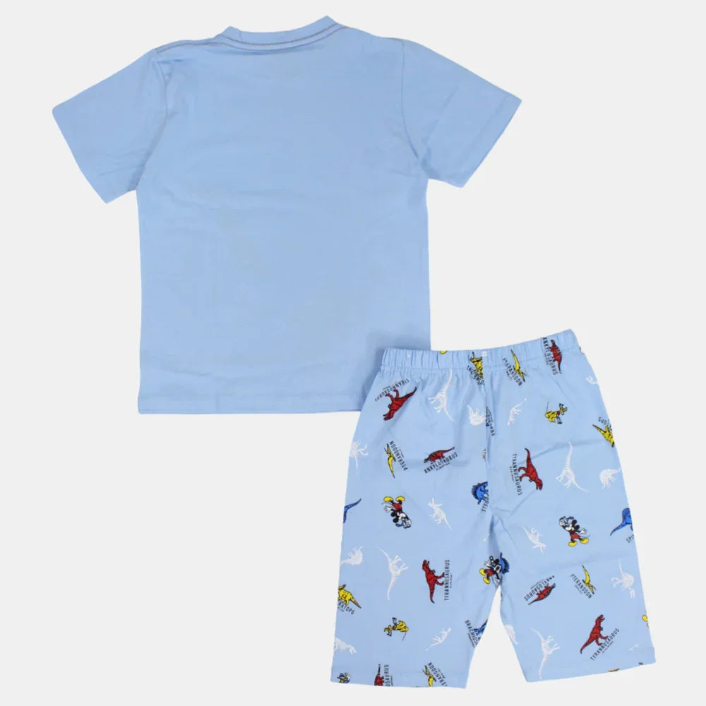 Boys Cotton Pajama Set - Mickey Mouse and Dinosaur Print