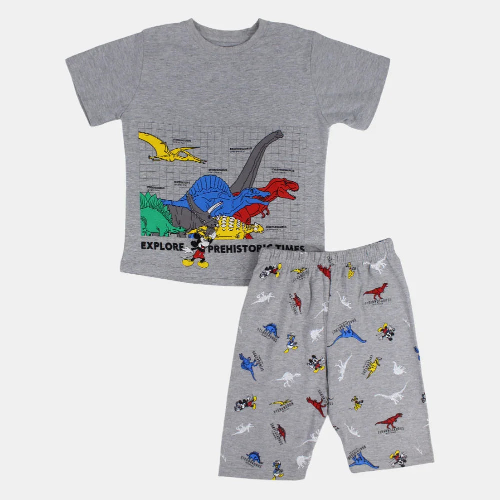 Boys Cotton Pajama Set - Mickey Mouse and Dinosaur Print