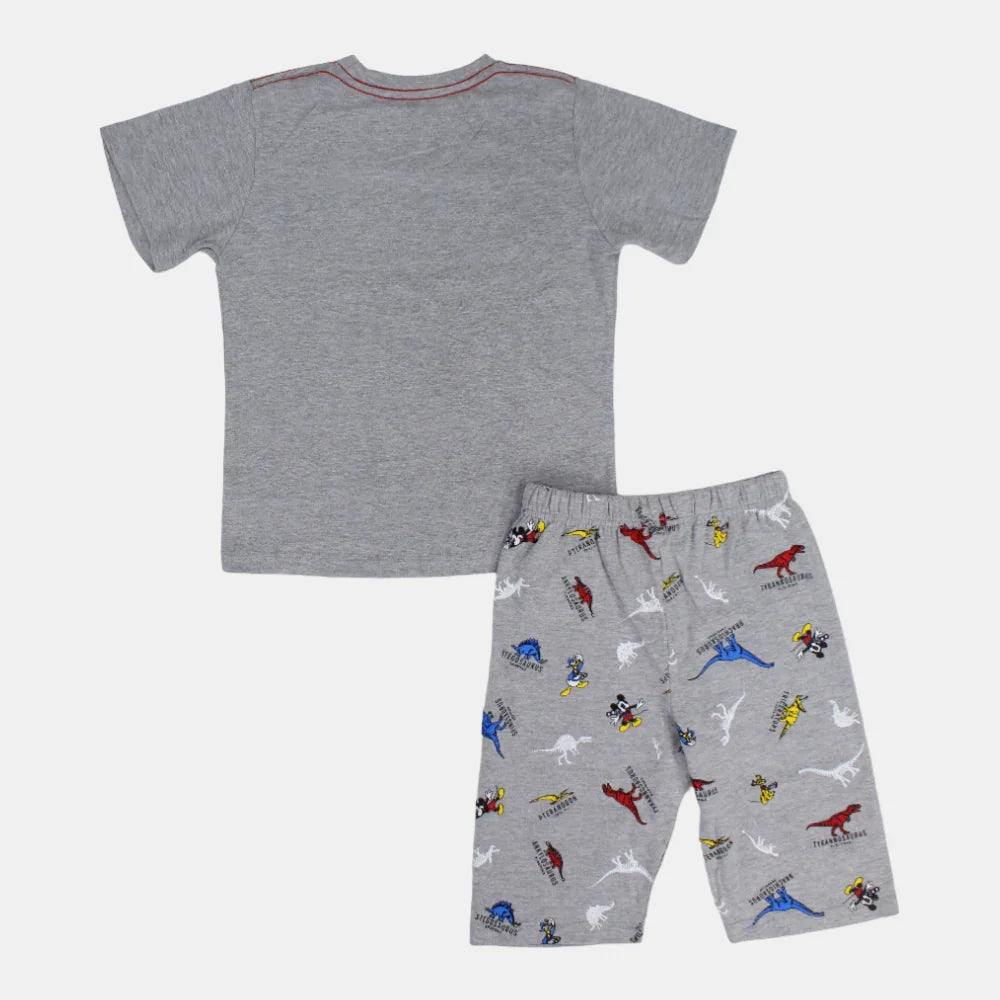 Boys Cotton Pajama Set - Mickey Mouse and Dinosaur Print