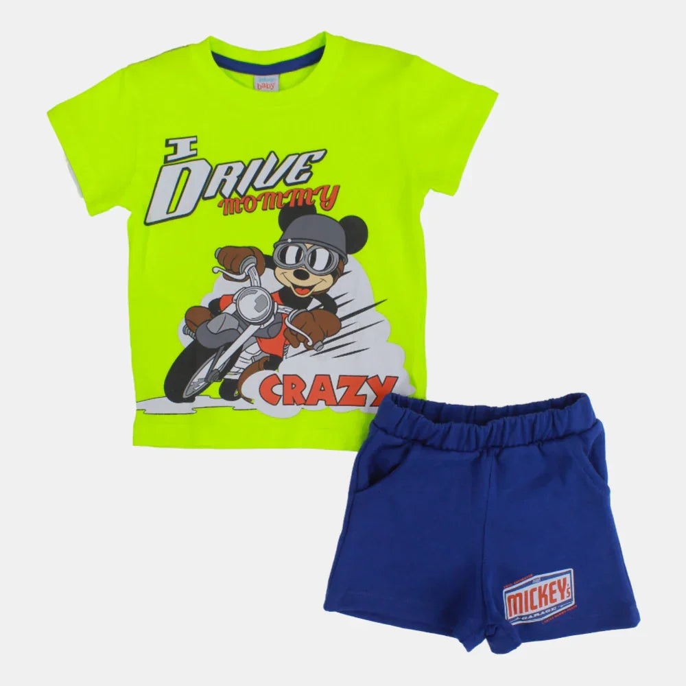 Baby Boys Cotton Pajama Set – Riding Mickey Mouse Design