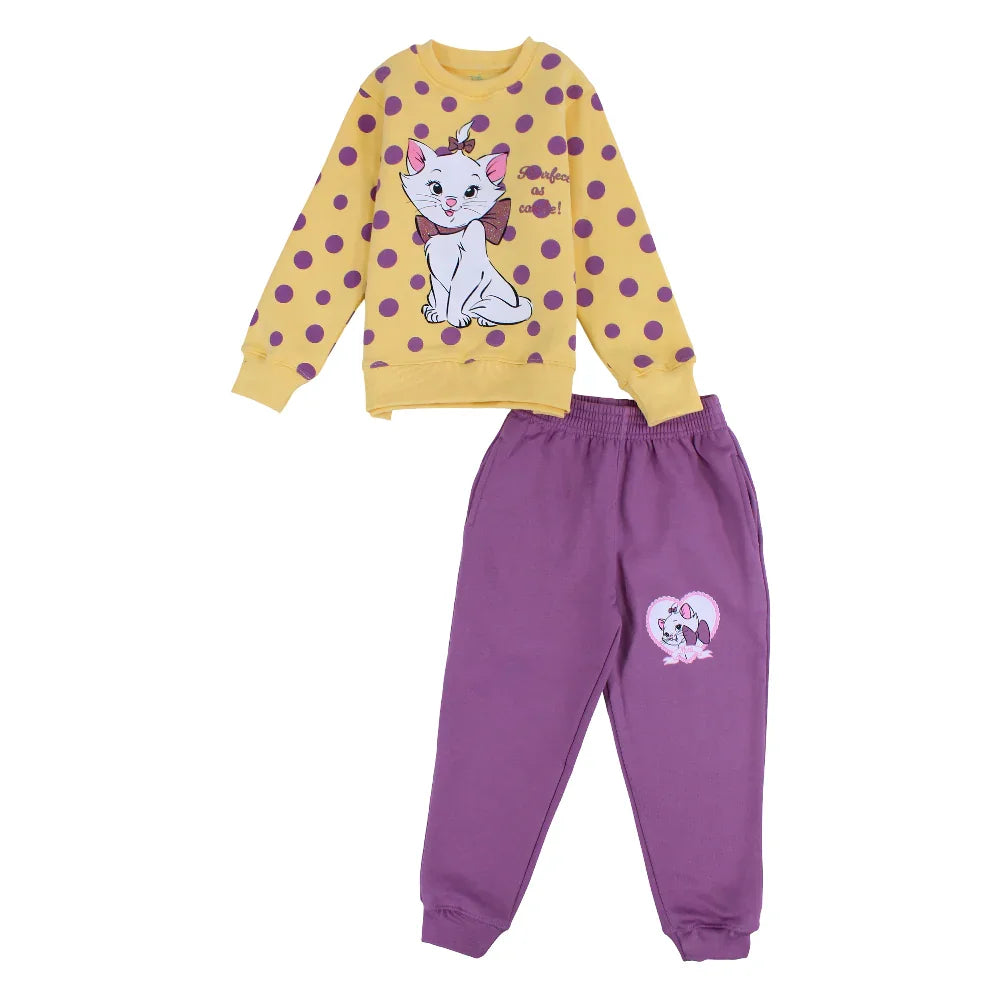 Girls Cotton Pajama - Yellow with Marie Print
