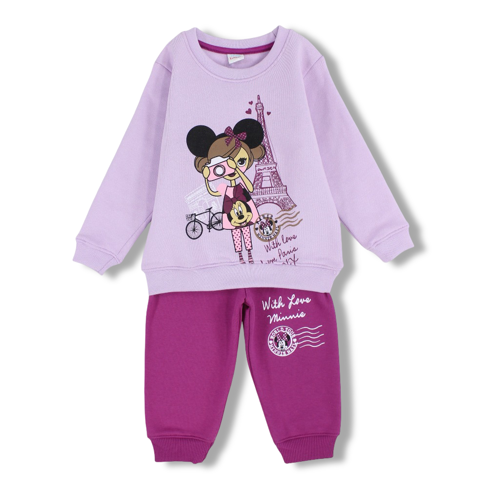 Girl Cotton Pajama Set – Purple/Berry with Minnie Print