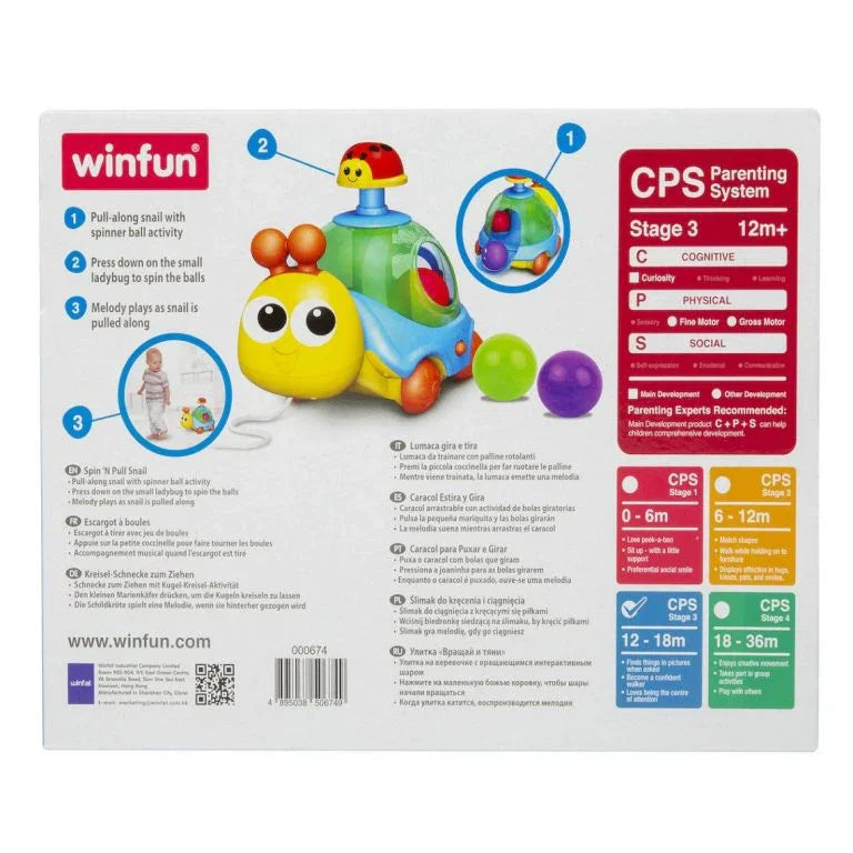 WinFun Plastic Spin 'N Pull Snail – Multicolor