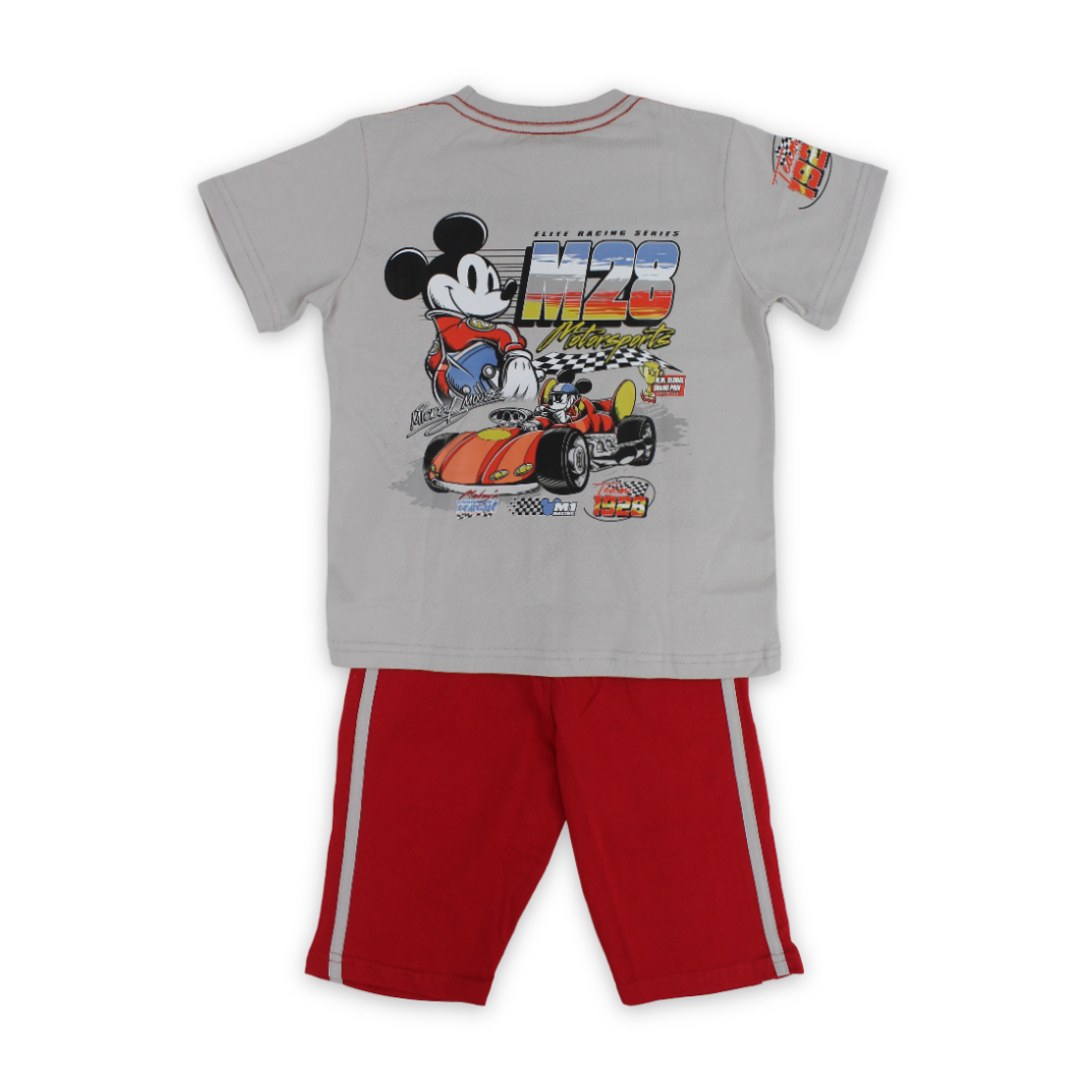 Boys Cotton Pajama – Grey & Red with Mickey Mouse Print