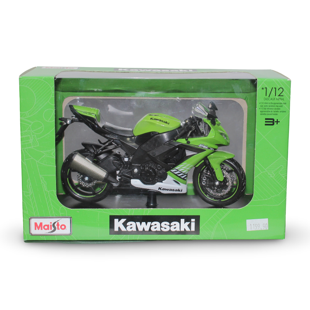 نموذج دراجة كاواساكي نينجا ZX-10R من مايستو، مصنوعة من المعدن المصبوب مع حامل - مقياس 1:12