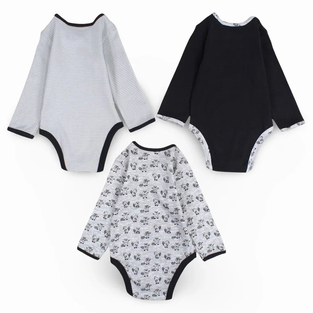Pack Of 3 – Unisex Cotton Long-Sleeved Underwear Bodysuit