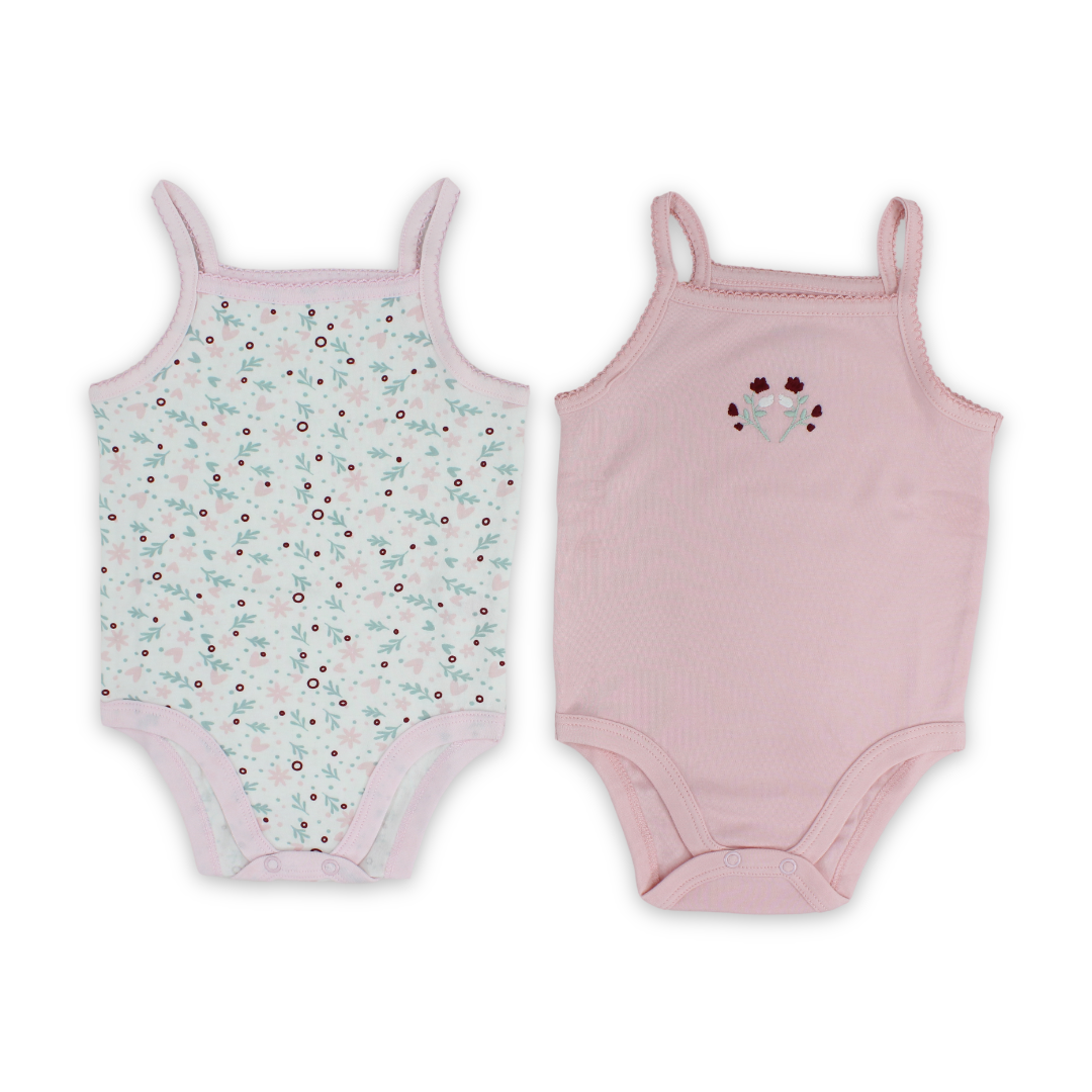 Baby Girls Cotton Sleeveless Bodysuit Pink – Pack Of 2 - Clothing - Al Sayad