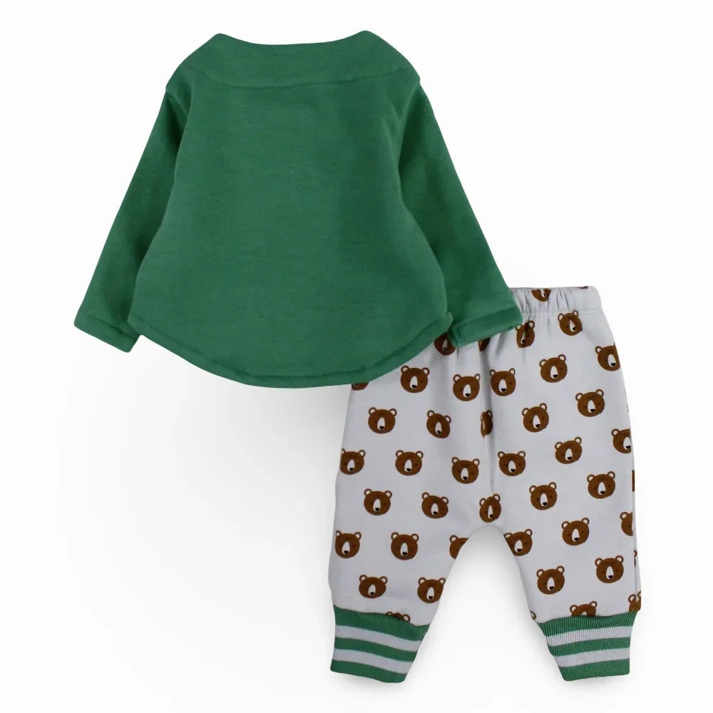 Baby Girls Cotton Pajama Set - Green with a Sleepy Bear Design