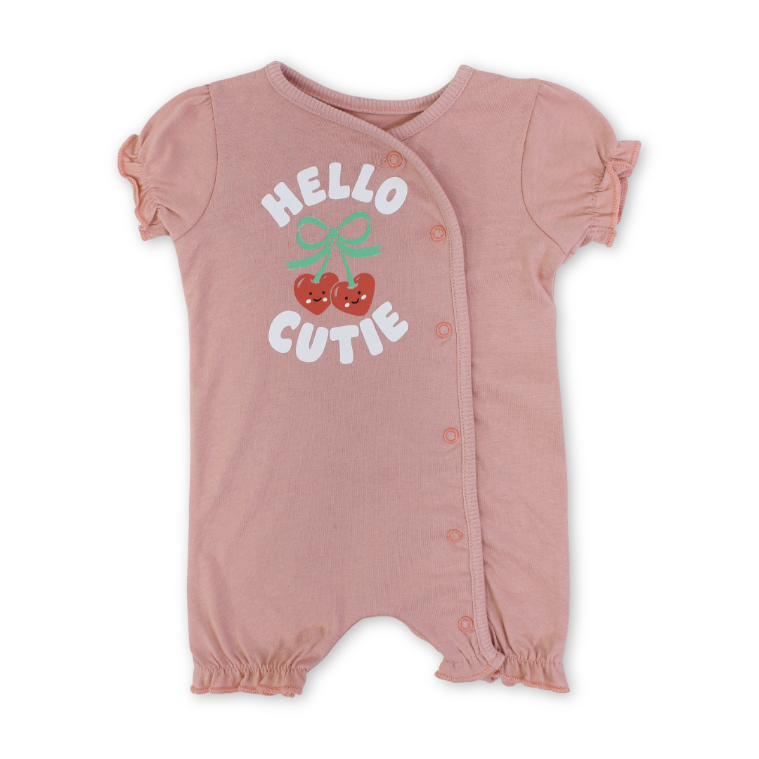 Baby Girls Cotton Romper – Salmon with "Hello Cutie" Print - Clothing - Al Sayad