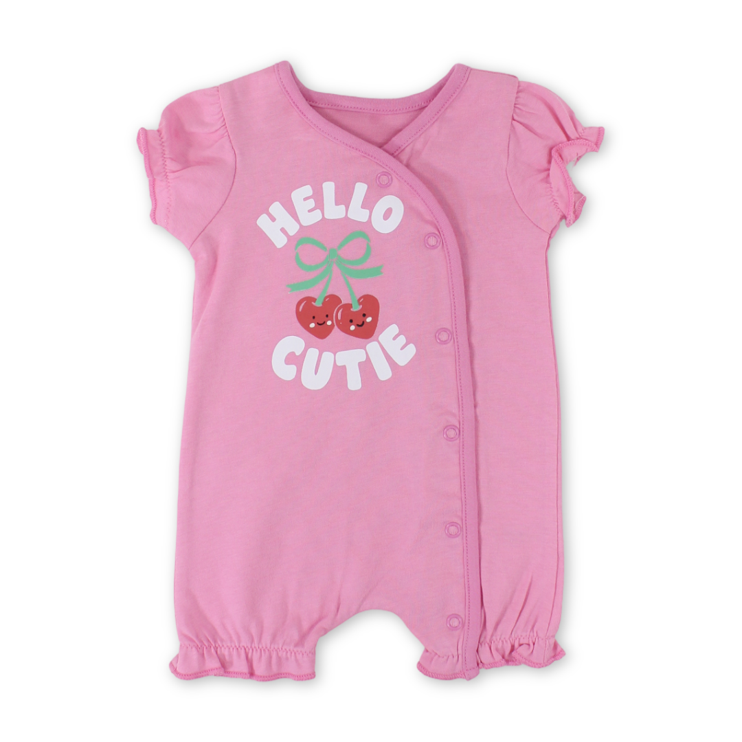Baby Girls Cotton Romper – Pink with "Hello Cutie" Print - Clothing - Al Sayad