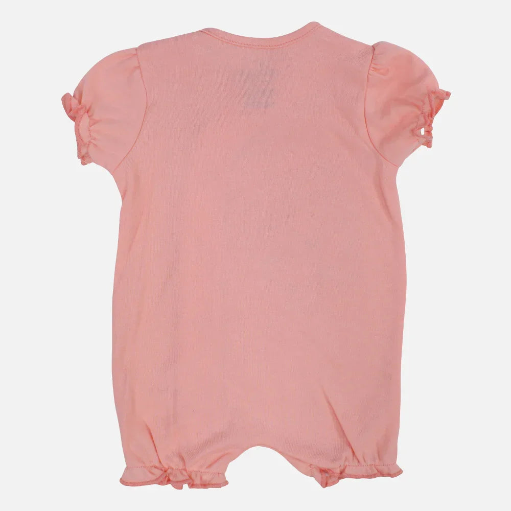 Baby Girls Cotton Romper– Salmon with Butterfly Print