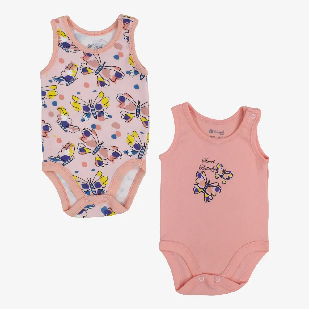 Pack of 2 - Baby Girls Cotton Bodysuits with Butterfly Print - Clothing - Al Sayad