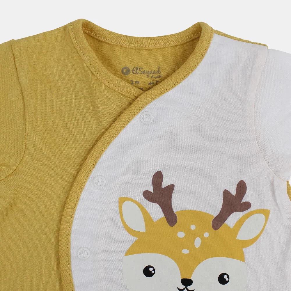 Baby Boys Cotton Romper – Yellow with Deer Design