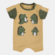 Baby Boys Cotton Romper – Yellow with Dinosaurs Print