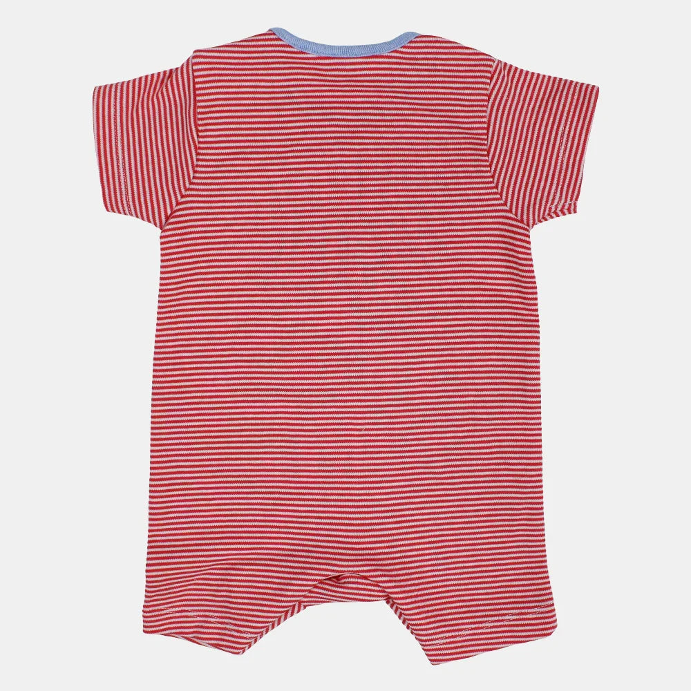 Baby Boys Cotton Romper – Red Striped with Dolphin Design
