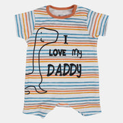 Baby Boys Cotton Romper – Off-White Striped “I Love My Daddy”