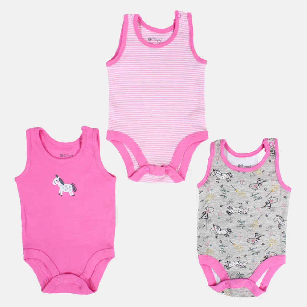 Pack of 3 - Baby Girls Cotton Underwear Bodysuit Pinkish with Unicorn Design - Clothing - Al Sayad