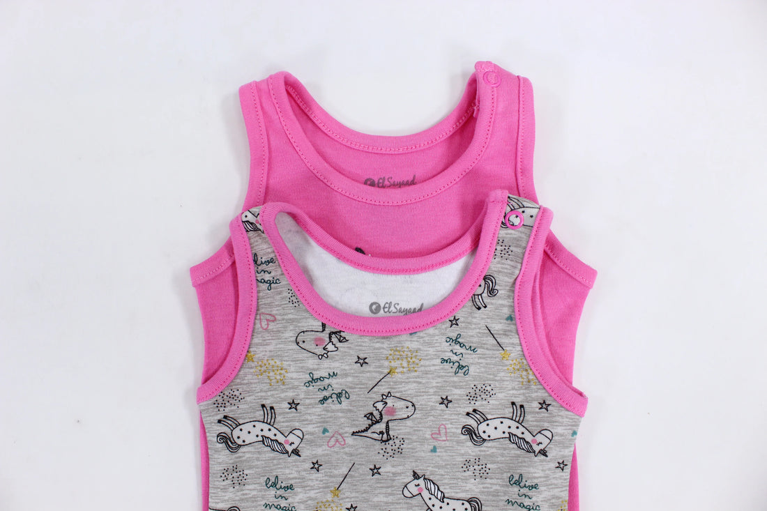 Pack of 2 - Baby Girls Cotton Underwear Bodysuit Pinkish with Unicorn Design