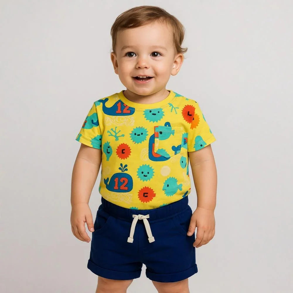 Baby Boys Cotton Pajama – Yellow with Fun Print