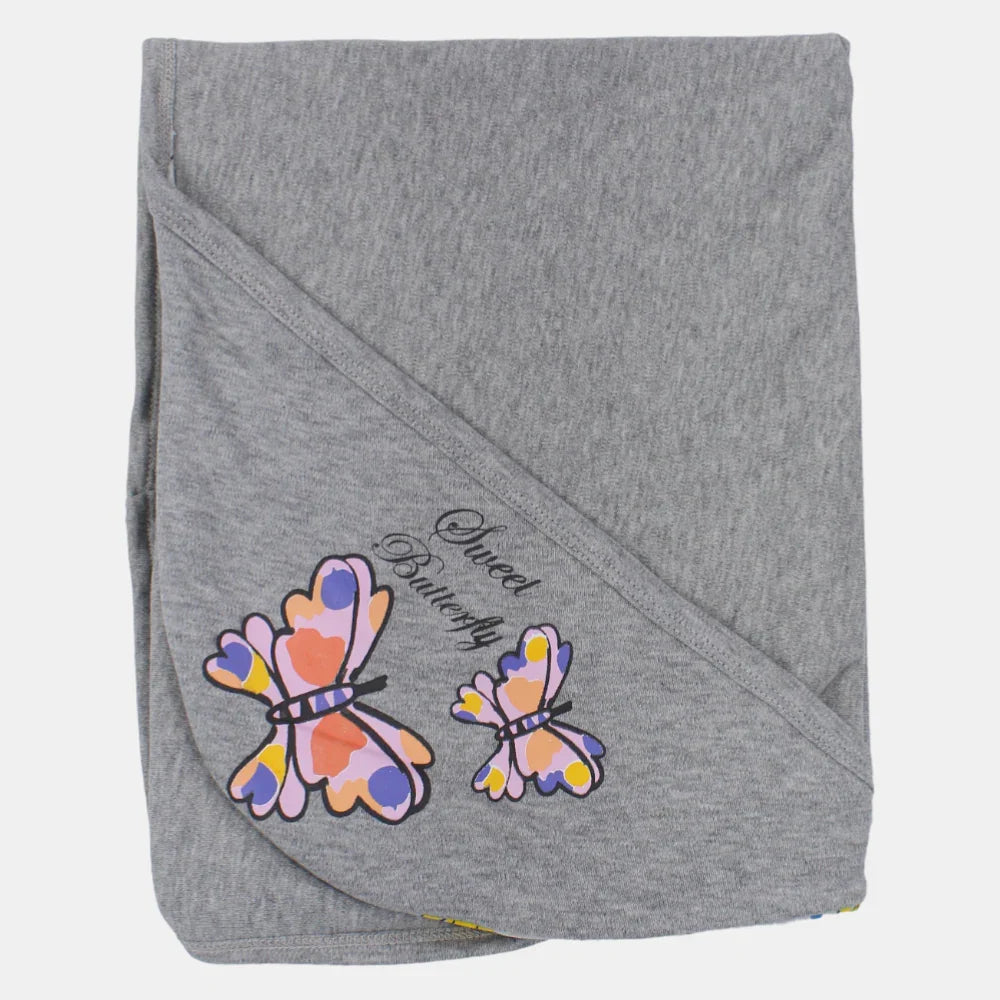 Baby Girls Cotton Blanket – Gray with Shiny Butterflies