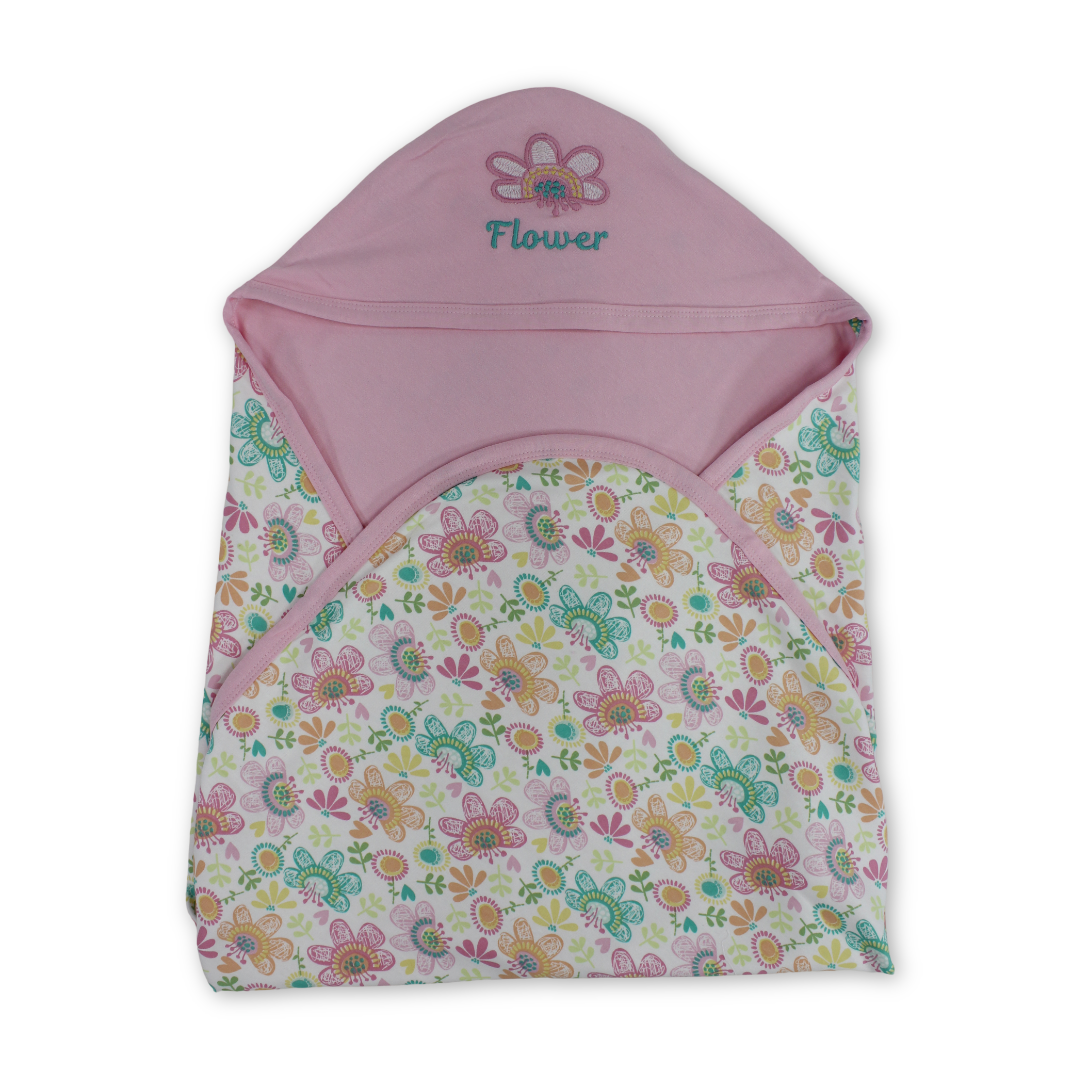 Cotton Baby Blanket – Pink with Flower Embroidery - Baby Essentials - Al Sayad