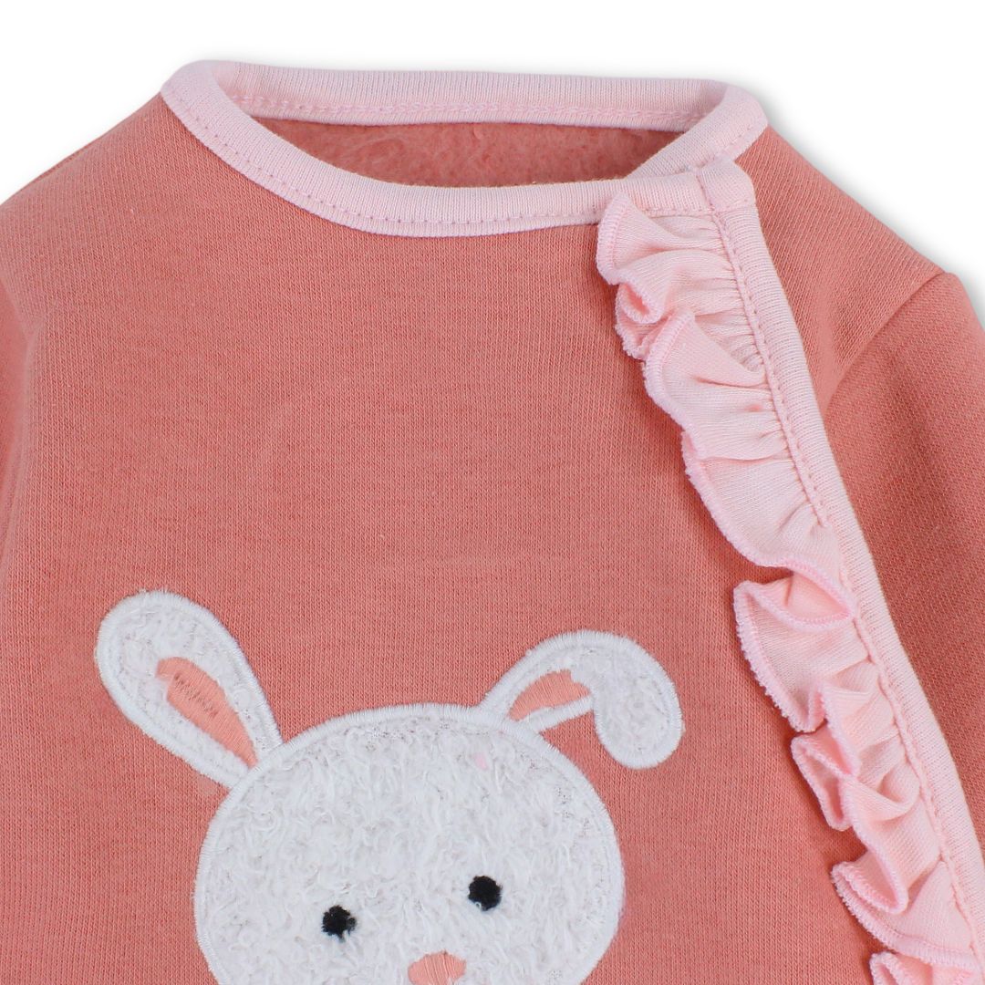 Baby Girls Cotton Baby Footie – Salmon with Rabbit Print