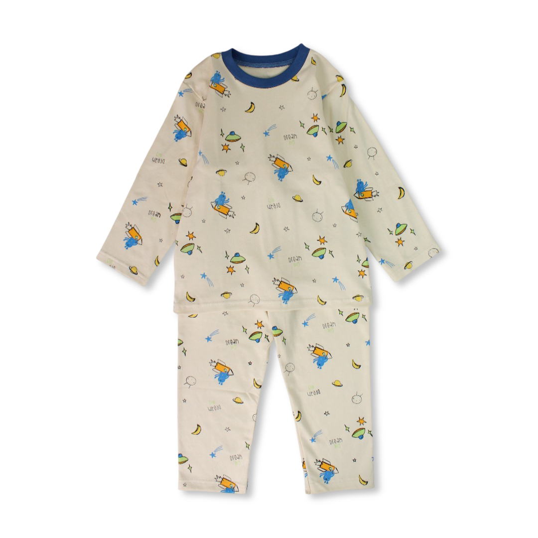 Boys Cotton Pajama – Beige with "Dream Big" Design - Clothing - Al Sayad