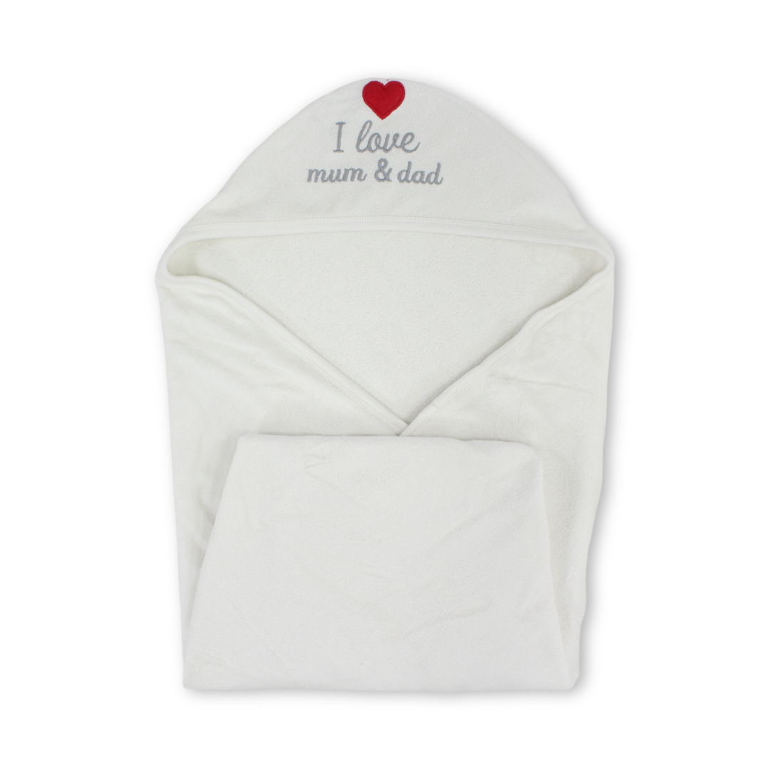 Cotton Baby Hooded Towel – "I Love Mum & Dad" Embroidery - Baby Essentials - Al Sayad
