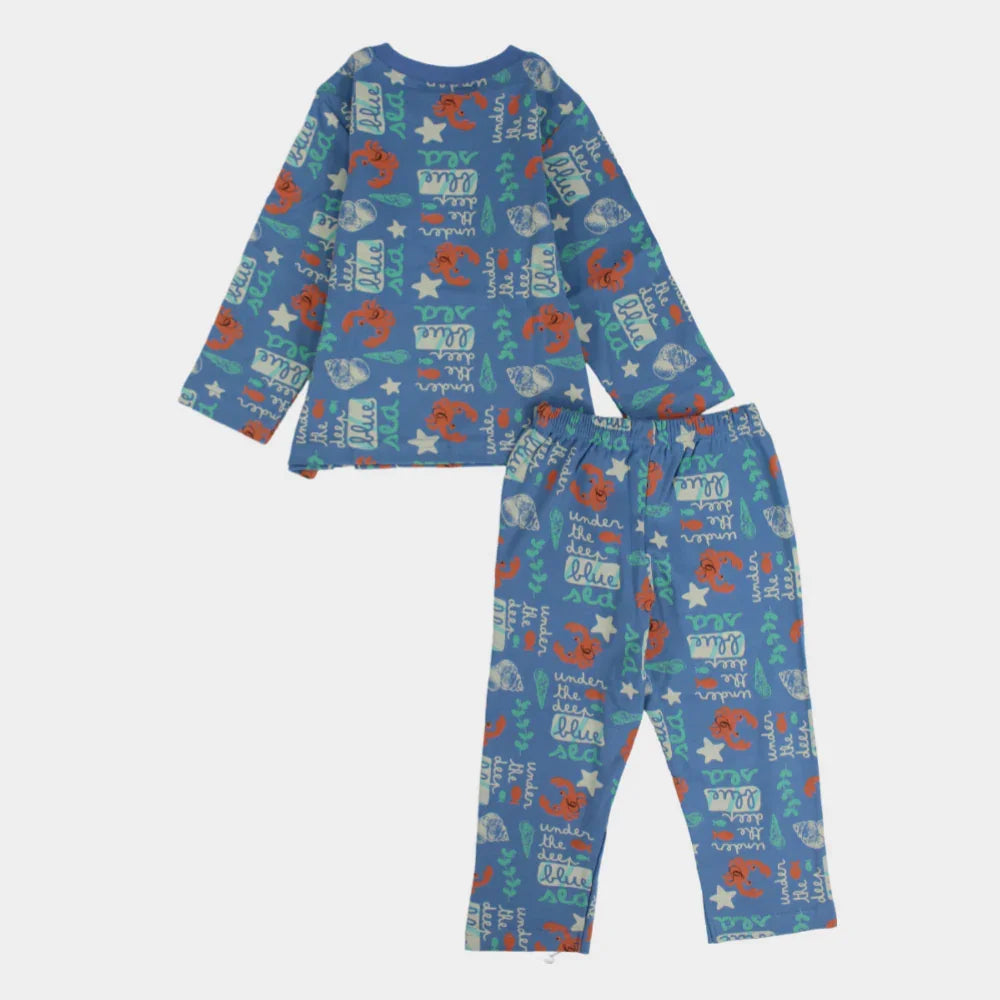 Boys Cotton Pajama Set – Blue with “Under the Sea” Print