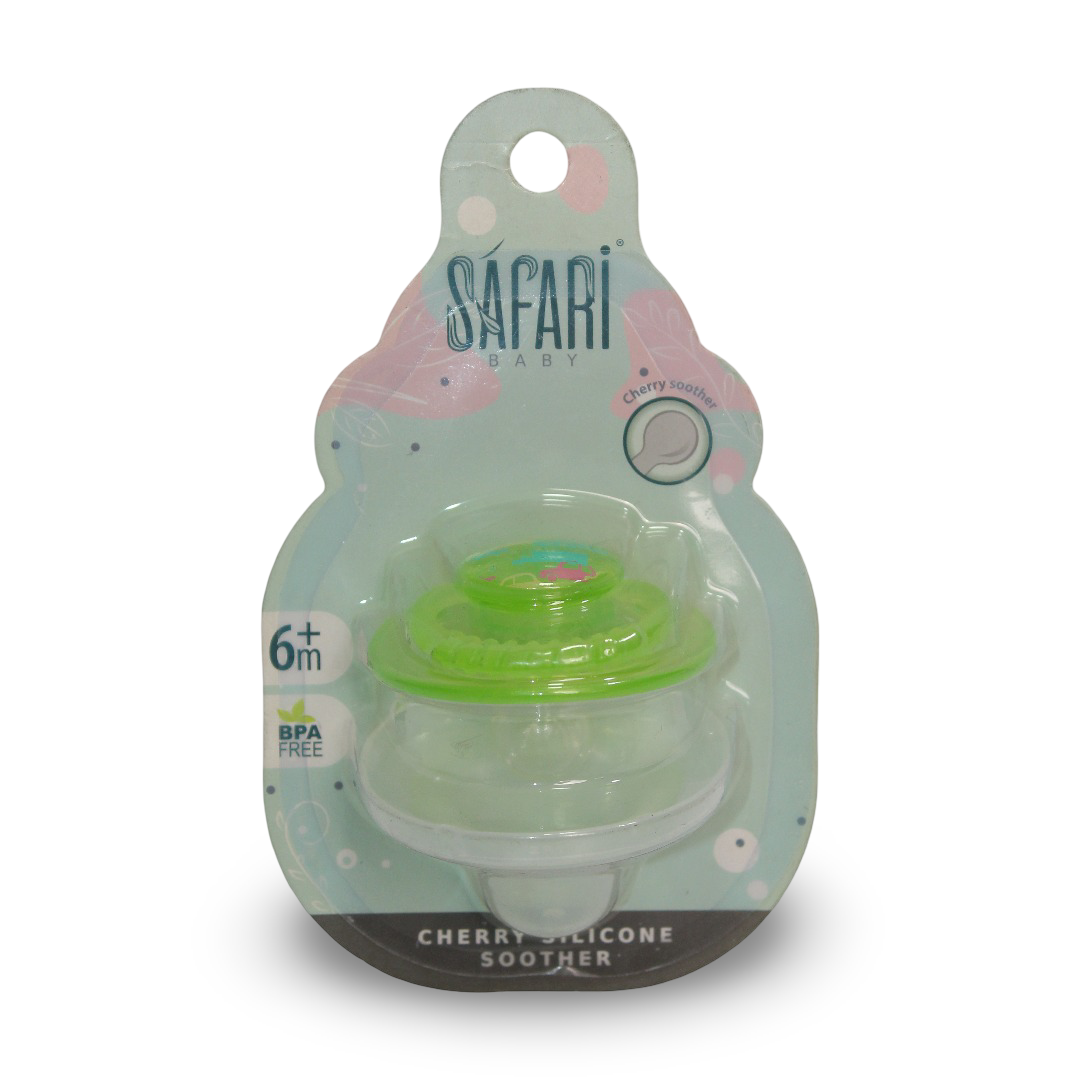 Safari Baby Cherry Silicone Soother +6m – Green - Baby Essentials