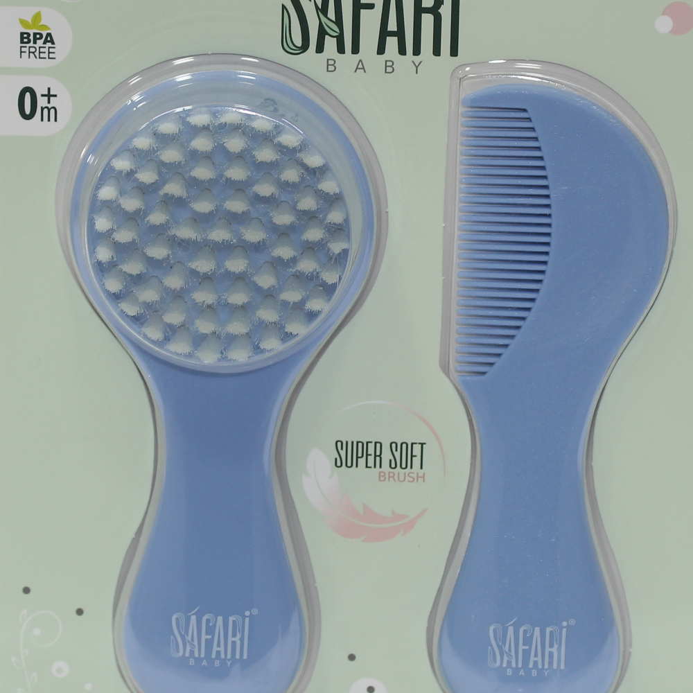 فرشاة ومشط أطفال سفاري ناعمة - أزرق
