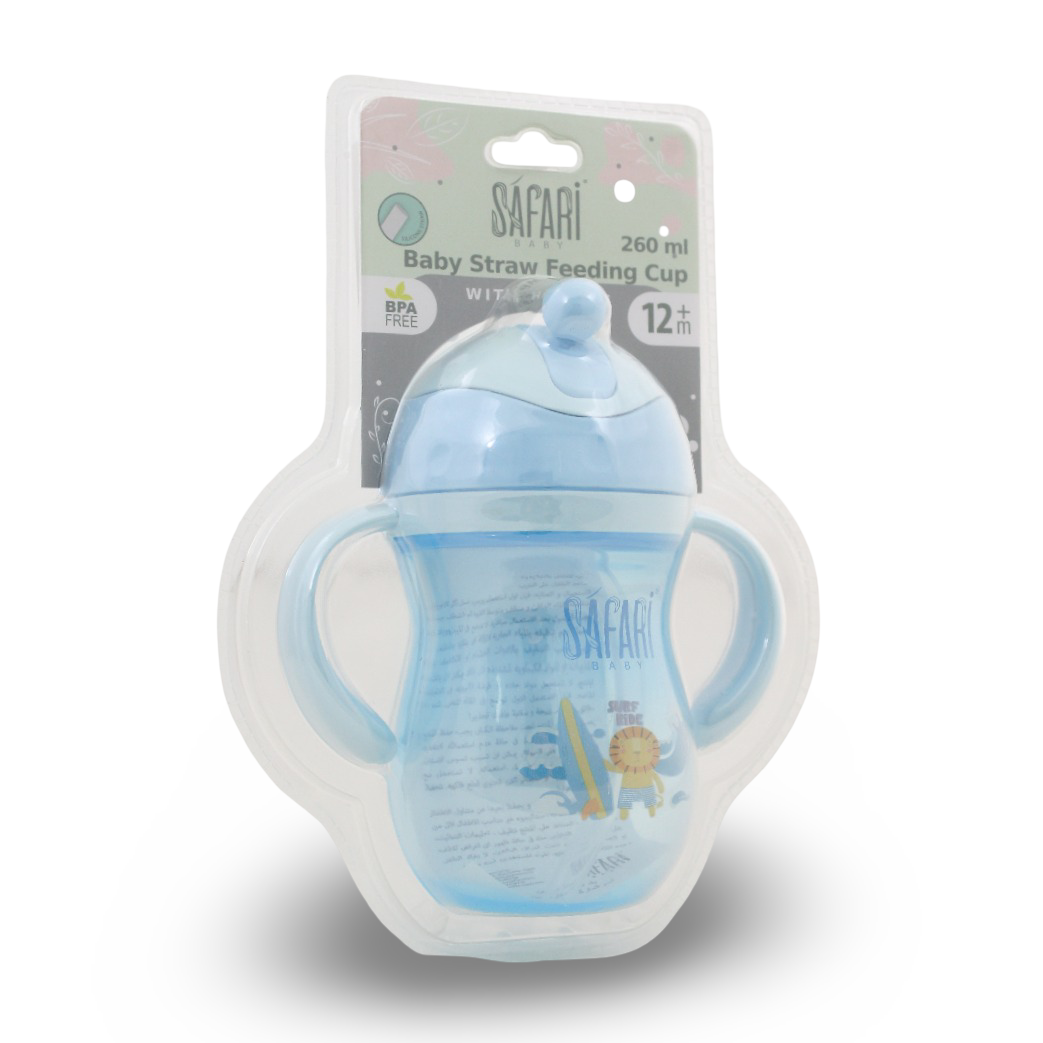 Safari Baby Straw Feeding Cup 260ml +12m – Baby Blue - Baby Essentials