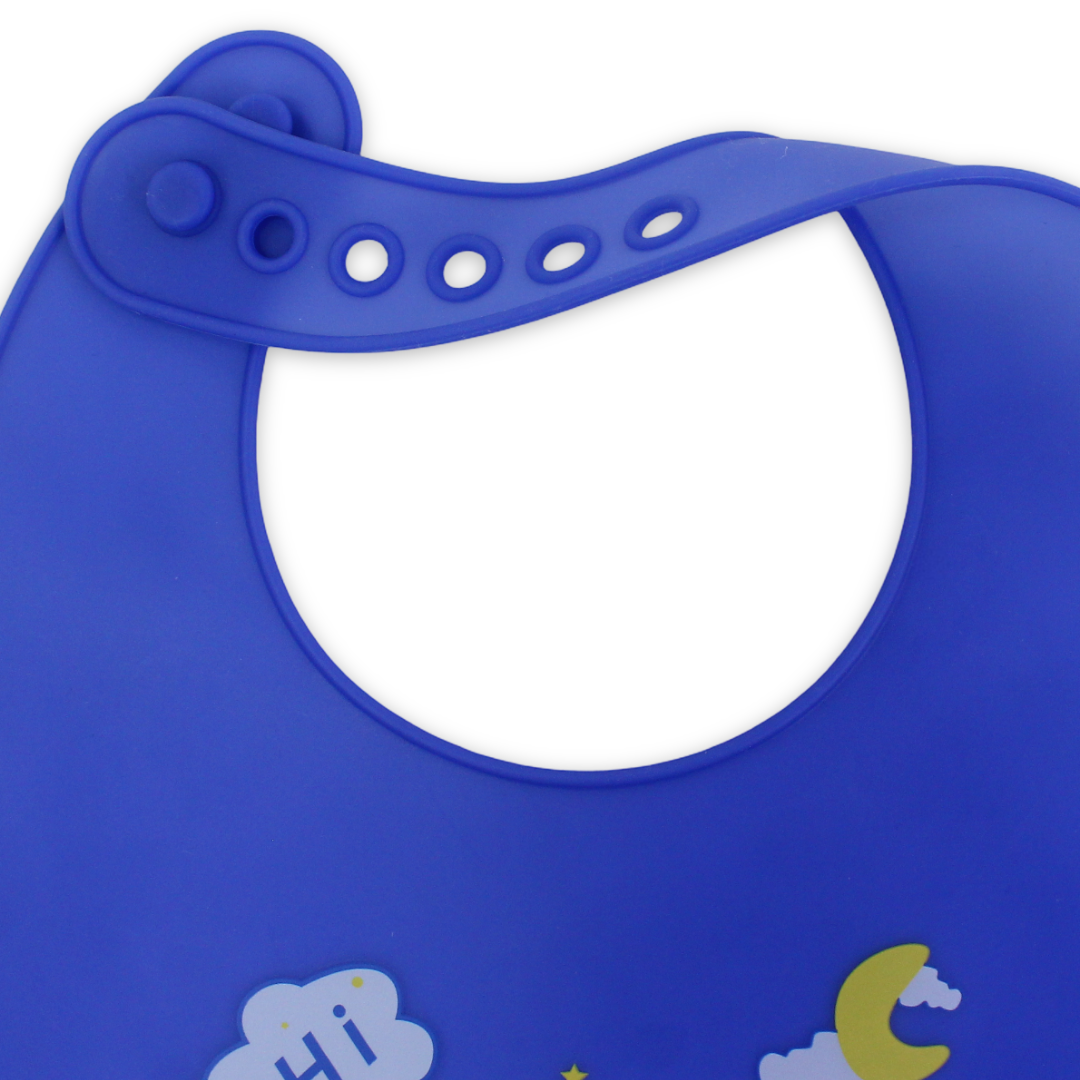 Safari Baby Silicone Bib – Blue with Space Print