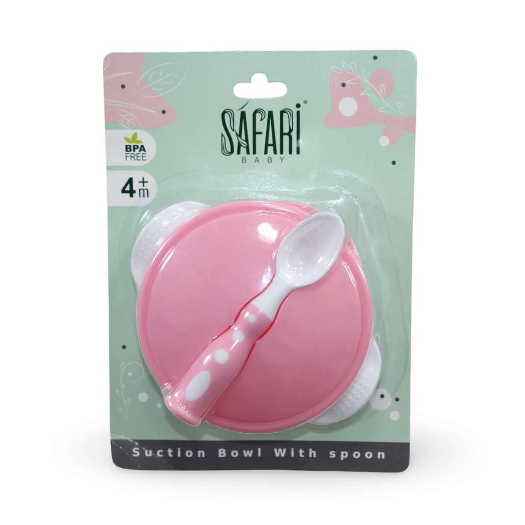 Safari Baby Suction Bowl with Spoon – Pink