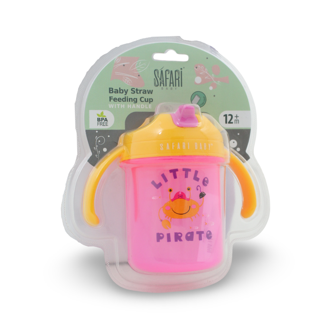 Safari Baby Straw Feeding Cup +12m – Pink - Baby Essentials