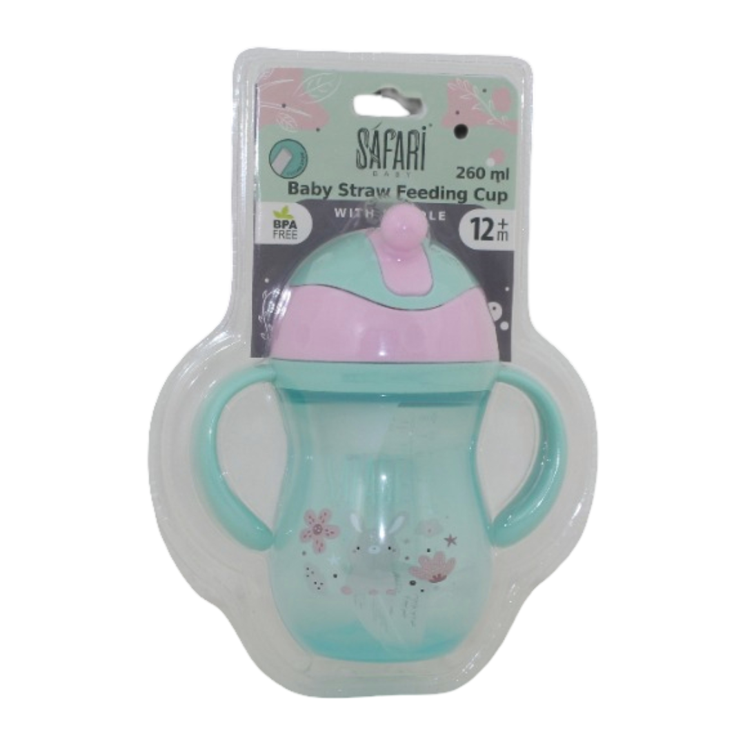 Safari Baby Straw Feeding Cup with Handles 260ml 12m+ – Turquoise & Pink
