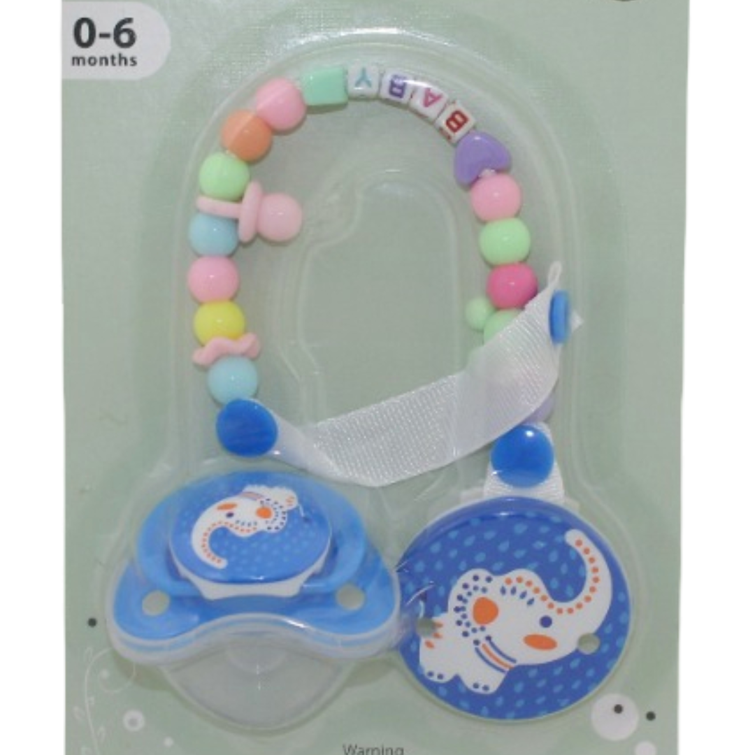 Safari Baby Soother with Clip Chain 0-6M – Blue Elephant