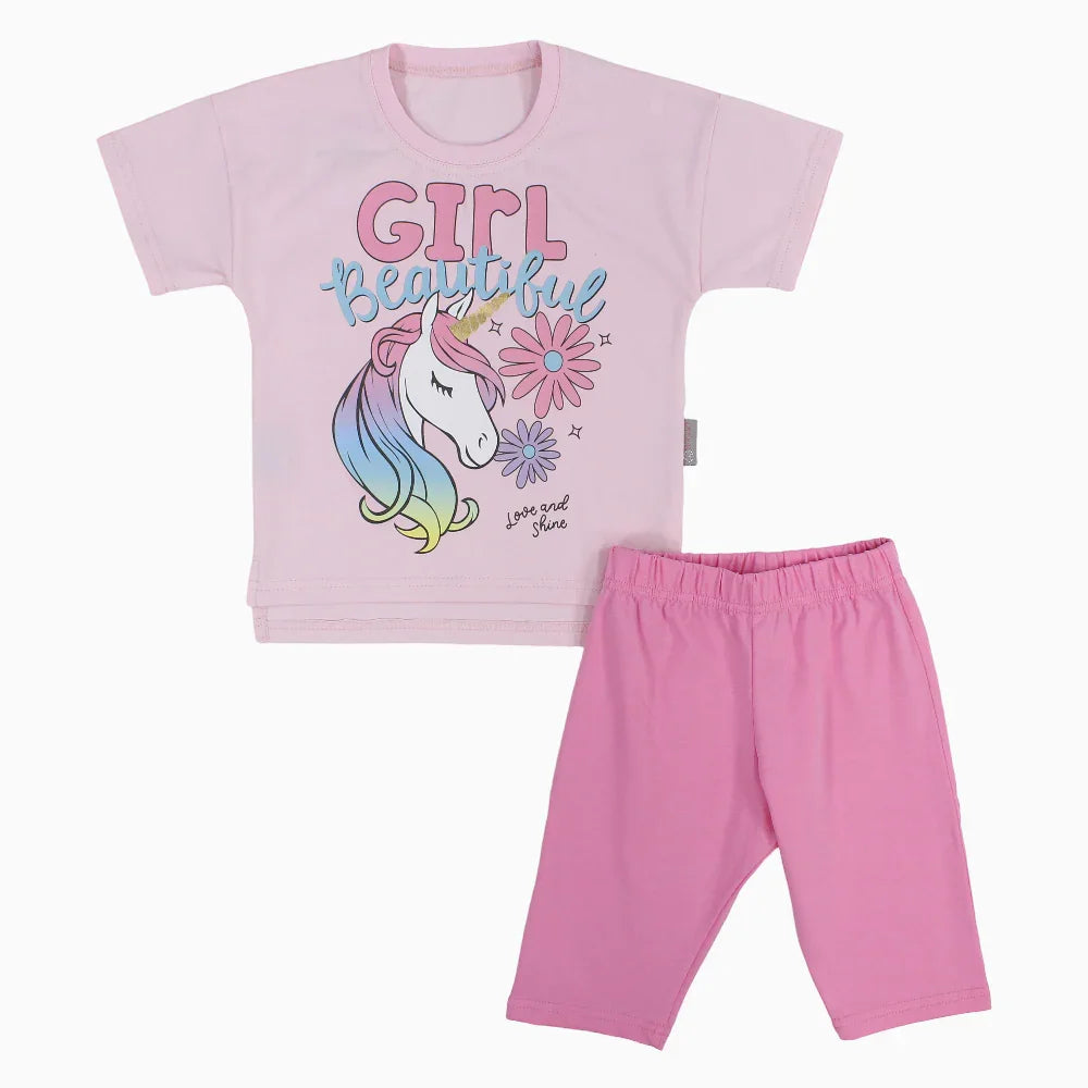 Girls Cotton Pajama Set – Unicorn Print