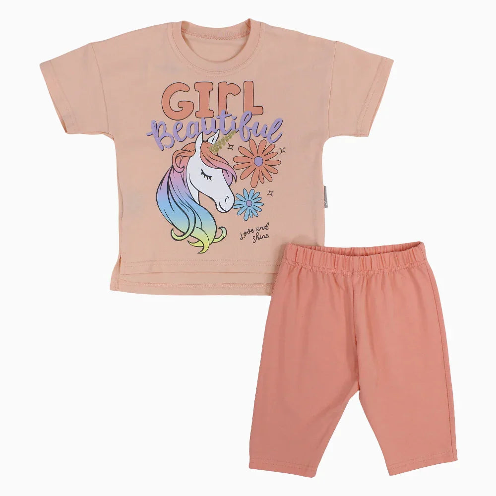 Girls Cotton Pajama Set – Unicorn Print