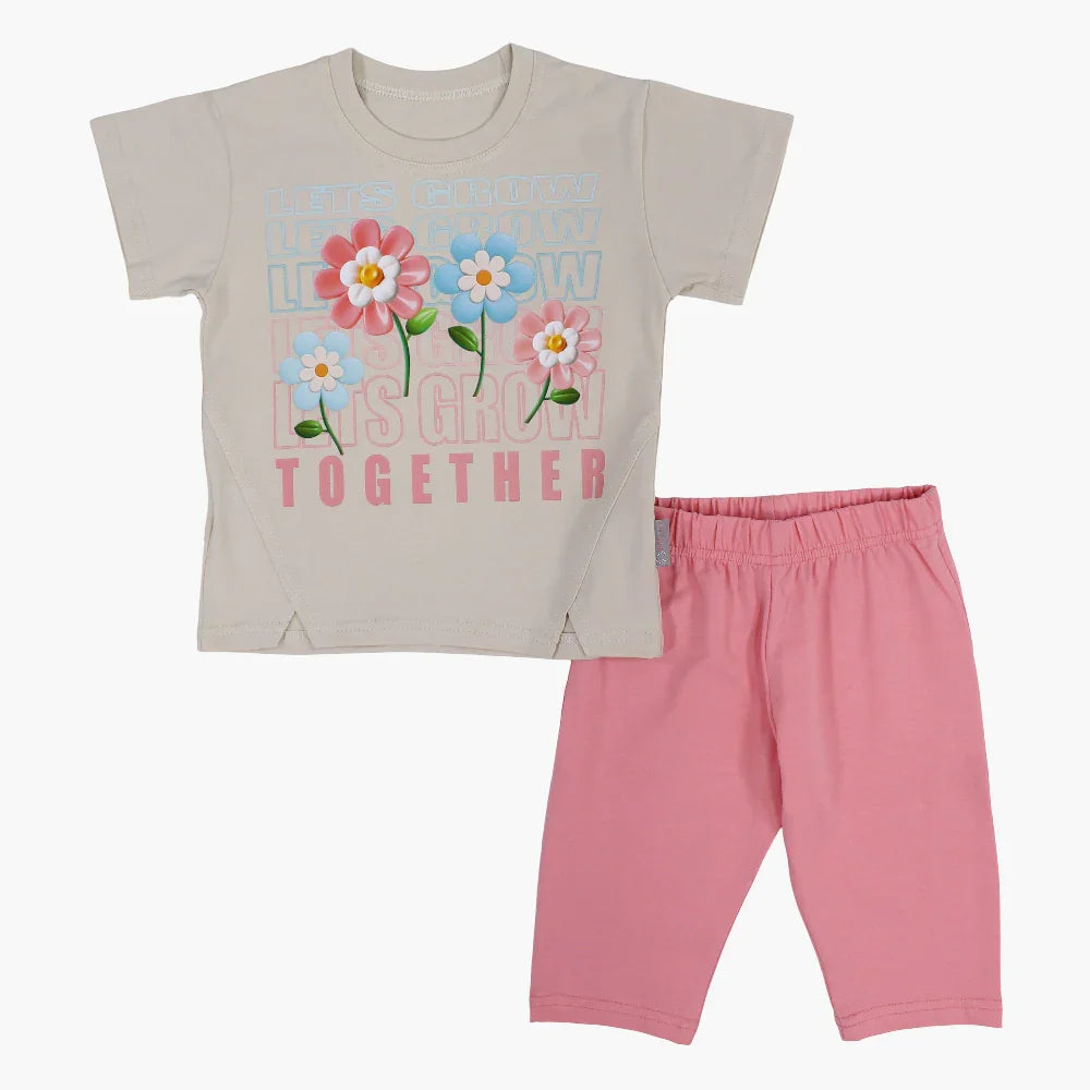 Girls Cotton Pajama Set – Cute Flowers Print