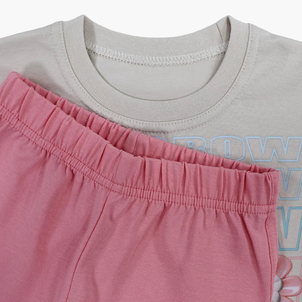 Girls Cotton Pajama Set – Cute Flowers Print