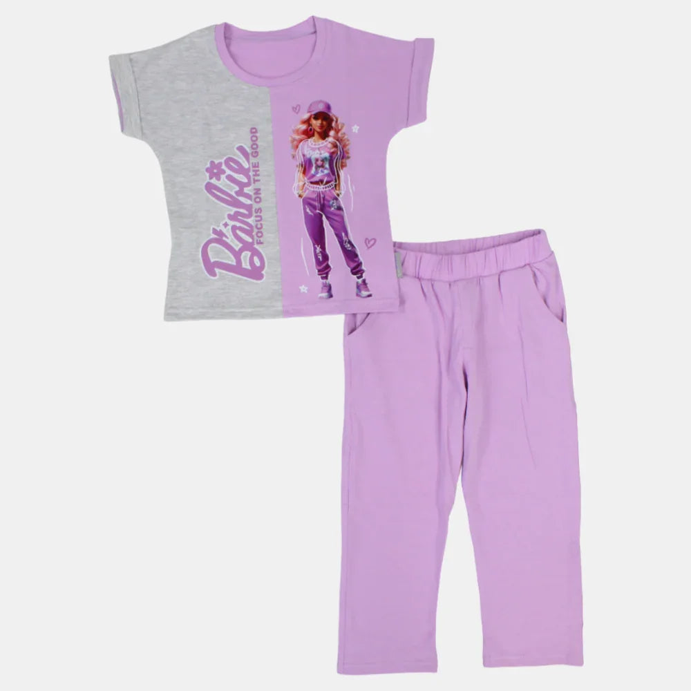 Girls Barbie Short-Sleeved Pajama Set – Cotton