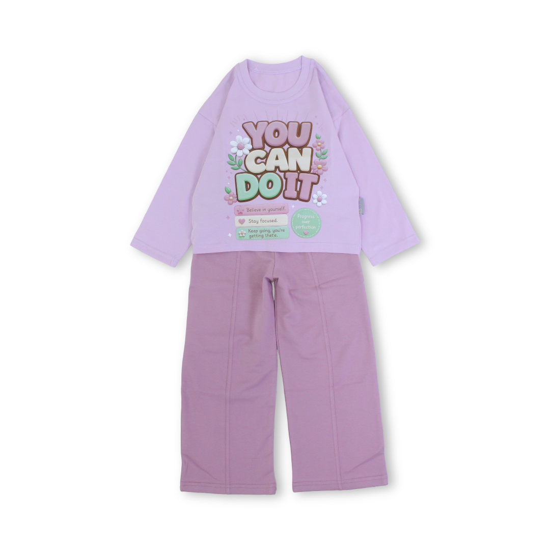 Girls Cotton Long-Sleeved Pajama – "You Can Do It" Print