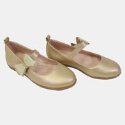 Girls Leather Shoes – Gold with a Bow