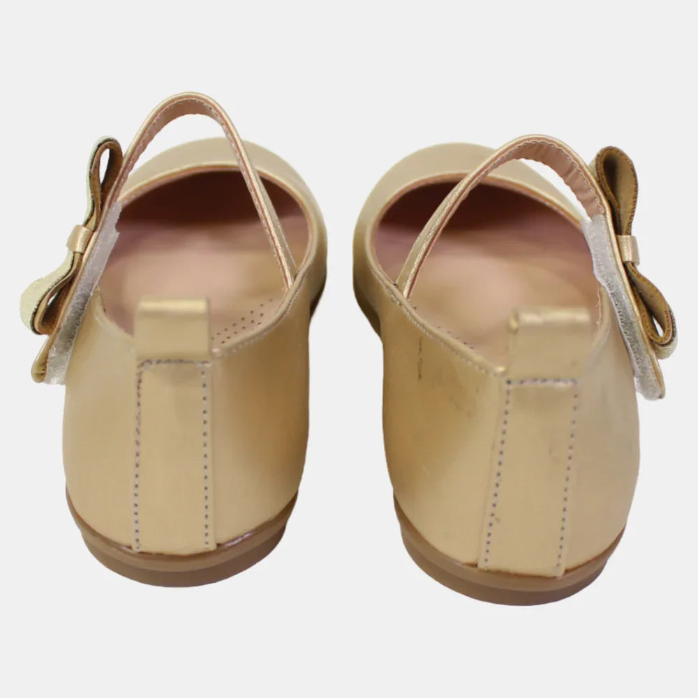 Girls Leather Shoes – Gold with a Bow