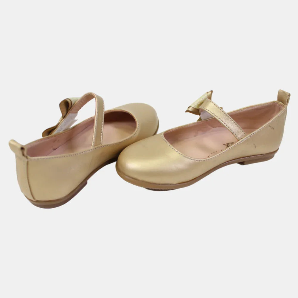 Girls Leather Shoes – Gold with a Bow