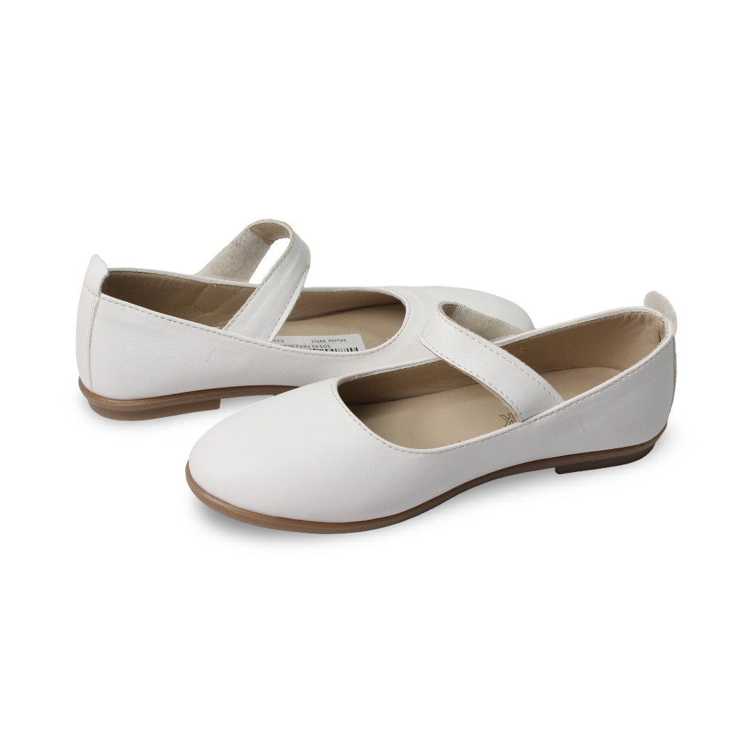 Girls Leather Ballerina – Matte White